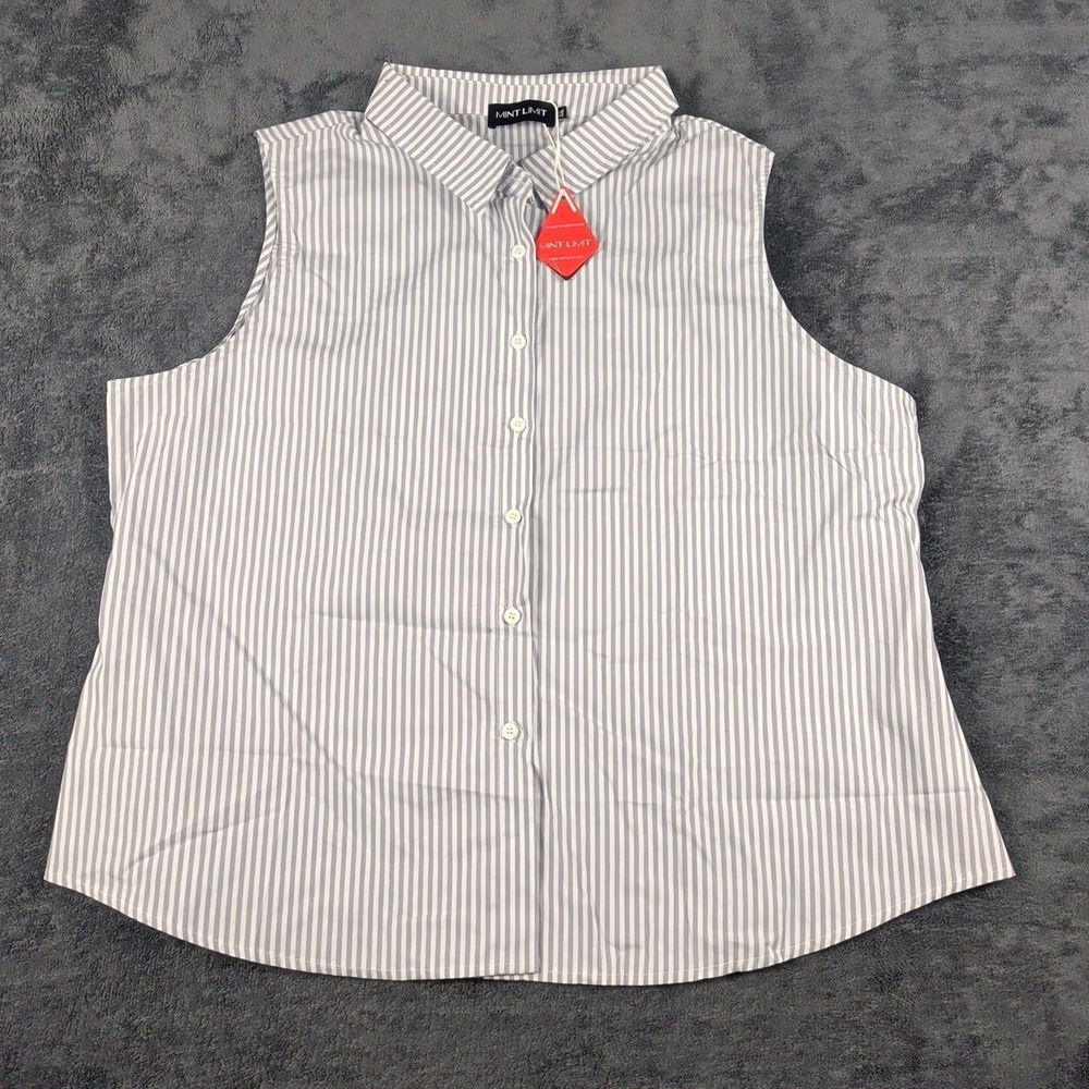 Mint Limit Sleeveless Tank Button Down Top Gray Stripes